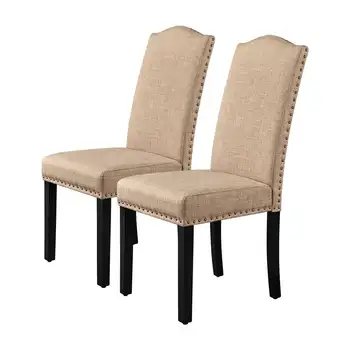 Blagovaona stolice Alden Design s visokim naslonom za leđa i noge su od punog drveta, komplet od 2 predmeta, kaki