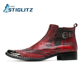 Bordo-Crvene Kratke čizme na trgu petu, Modne Muške Čizme s visokim берцем na munje, Muške cipele u Britanskom Stilu, Casual cipele od prirodne Kože
